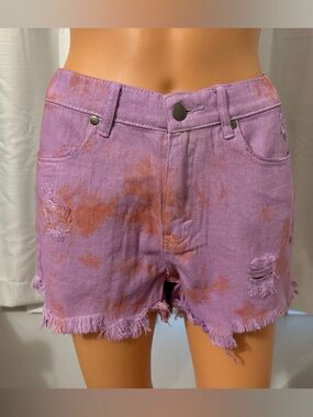 Cool Easel size S purple orange tie dye distressed cut of denim jean shorts new